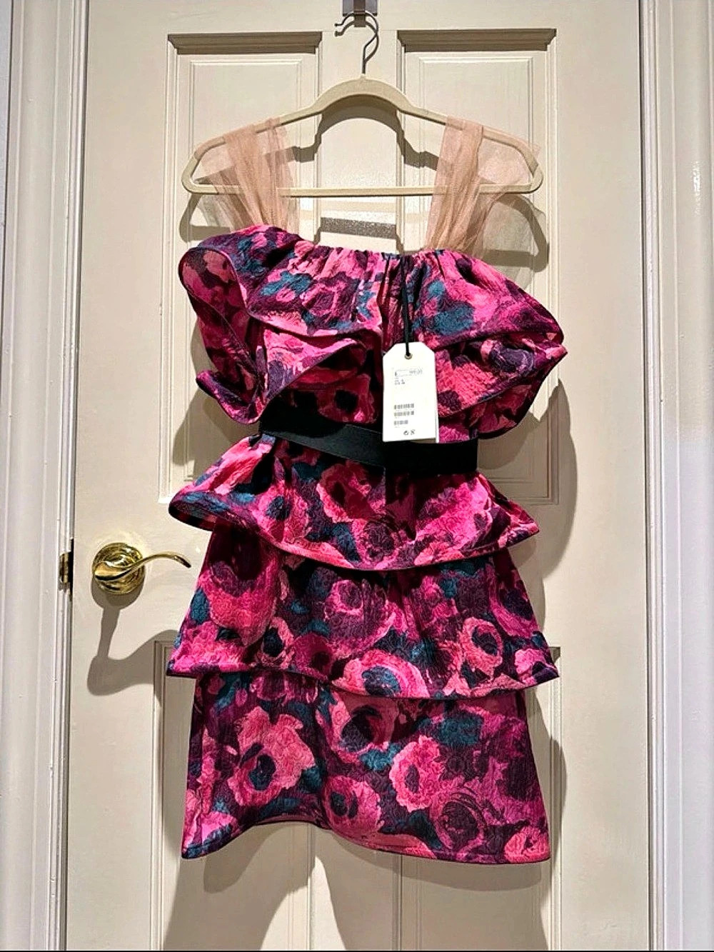 Lanvin for H&M Floral Ruffle Mini Dress in Pink Size 4 NWT
